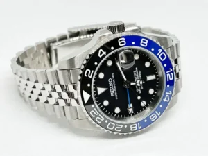 Seiko Mod GMT Master II Batgirl mit blau-schwarzem Keramik Inlay und Datumslupe