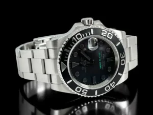 Detailaufnahme der Seiko Mod Yacht-Master Stealth – Zifferblatt und Zeiger